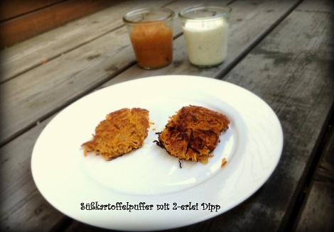 Sueßkartoffelpuffer mit 2-erlei Dipp